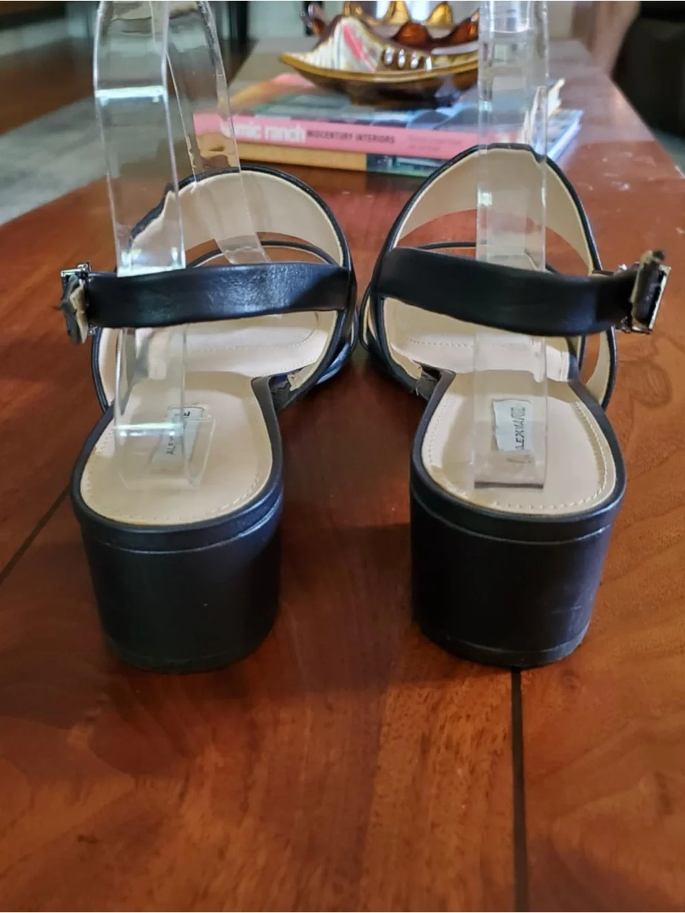 Alex Marie Calina Leather Navy Block Heel Sling Back Open Toe Sandals - Picture 4 of 10